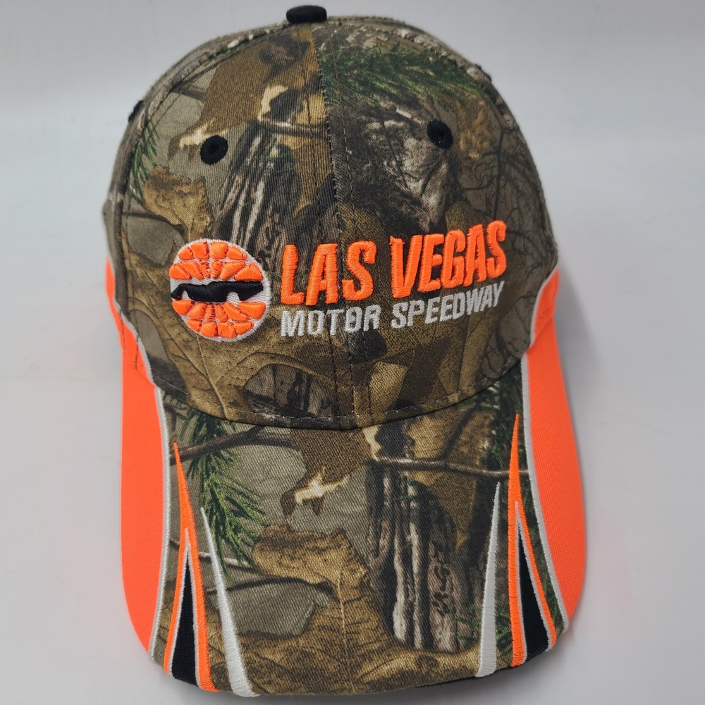 Las Vegas Motor Speedway Hat Adjustable Camo Brown Orange NASCAR Racing Logo Men